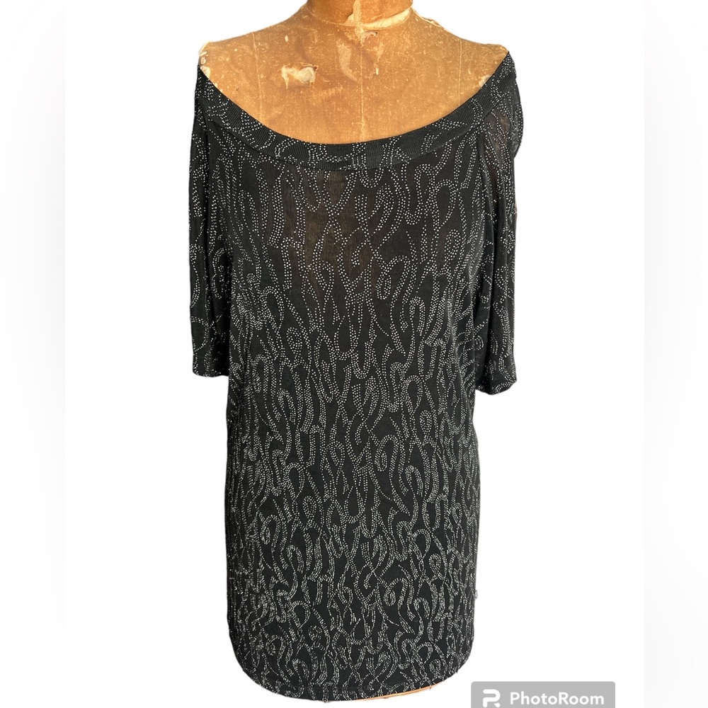 YMLA BLACK W/ SILVER SPECS MINI DRESS  SZ XL VINTAGE ACETATE MIX